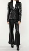 Dolce Cabo Puff Shoulder Vegan Leather Blazer In Black In Black