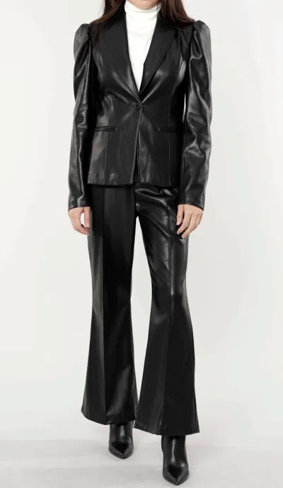 Dolce Cabo Puff Shoulder Vegan Leather Blazer In Black