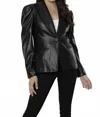 Dolce Cabo Puff Shoulder Vegan Leather Blazer In Black In Black