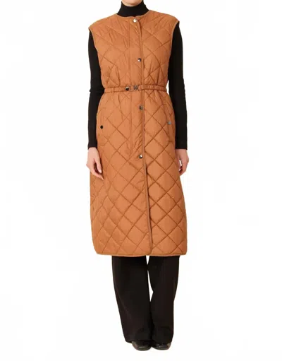 Dolce Cabo Quilted Long Vest In Burnt Orange