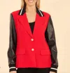 Dolce Cabo Red Blazer Faux Leather In Black And Red In Multi