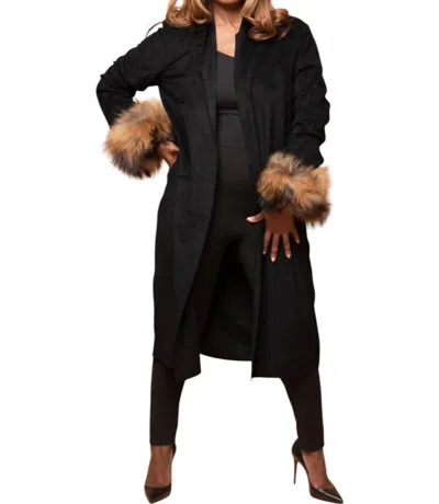 Dolce Cabo Remy Suede And Raccoon Cuff Duster In Black