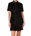 Dolce Cabo Sequin Polo Short Sleeve Dress In Black In Black