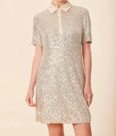Dolce Cabo Sequin Polo Short Sleeve Dress In Champagne In Animal Print