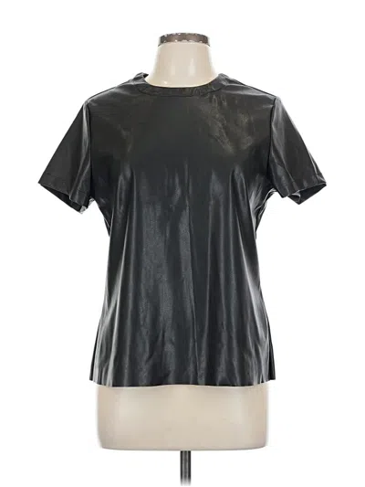Pre-owned Dolce Cabo Short Sleeve Top Black Metallic Pattern Mock Neckline Tops