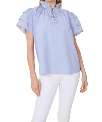 Dolce Cabo Stripe Flutter Sleeve Top In Blue White
