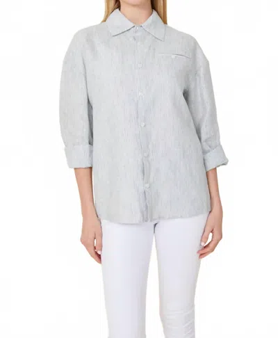 Dolce Cabo Striped Long Sleeve Shirt In Blue White In Gray