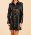 Dolce Cabo Everywhere Leather Dress With Puff Sleeves In Black In Black