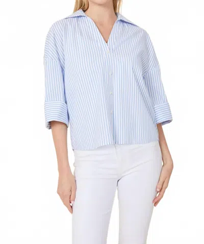 Dolce Cabo Three Quarter Sleeve Stripe Shirt In Blue/white