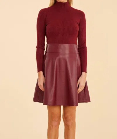 Dolce Cabo Turtleneck Vegan Leather And Knit Dress In Burgundy In White