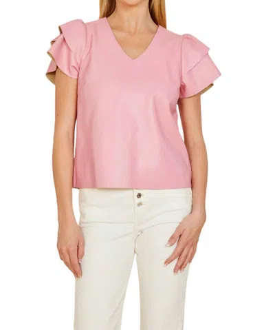 Dolce Cabo Vegan Flutter Sleeve Top In Pink