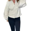 Dolce Cabo Vegan Leather Button Down Peasant Top In Bone In Beige