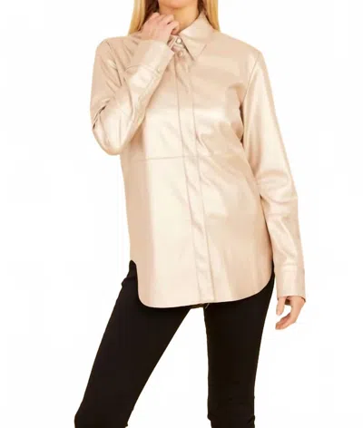 Dolce Cabo Vegan Leather Button Up Shirt In Pale Metallic Gold In Brown