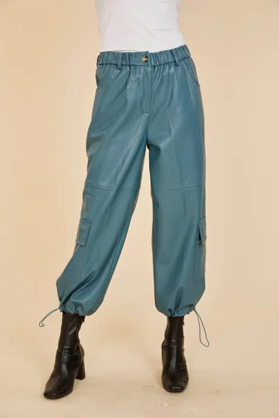 Dolce Cabo Vegan Leather Cargo Pants In Aqua In Blue