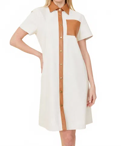 Dolce Cabo Vegan Leather Perforated Short Sleeve Dress In Cream/brown In White