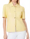 Dolce Cabo Vegan Leather Perforated Short Sleeve Shirt Jacket In Yellow In Yellow