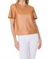 Dolce Cabo Vegan Leather Perforated Tshirt In Bronze In Brown