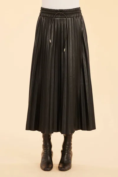 Dolce Cabo Vegan Leather Pleated Drawstring Midi Skirt In Black
