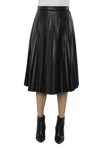 DOLCE CABO VEGAN LEATHER PLEATED MIDI SKIRT IN BLACK