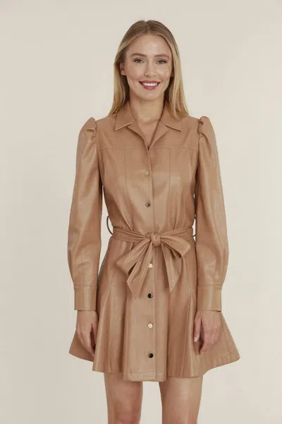 Dolce Cabo Vegan Leather Puff Shoulder Belted Dress In Copper In Multi
