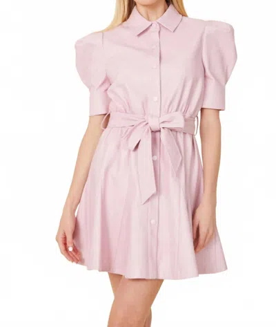 Dolce Cabo Vegan Leather Puff Sleeve Belted Skate Dress In Orchid In Pink