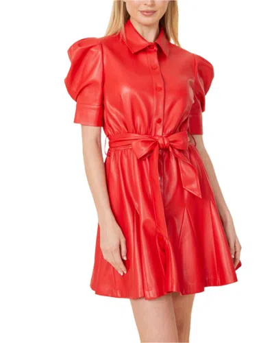 Dolce Cabo Vegan Leather Puff Sleeve Belted Skate Mini Dress In Red