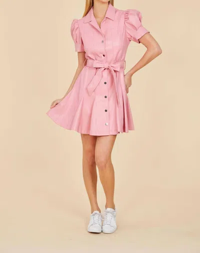 Dolce Cabo Vegan Leather Puff Sleeve Shirt Dress In Pink