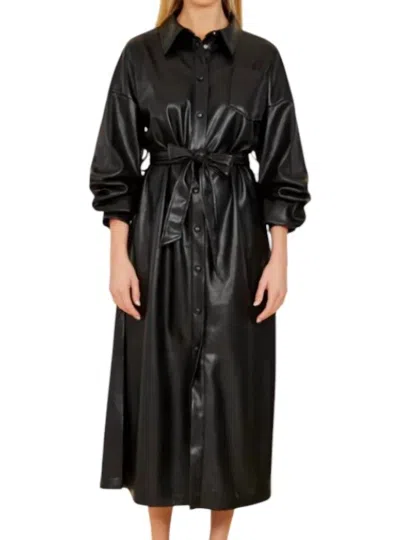 Dolce Cabo Vegan Leather Ruched Sleeve Maxi Dress In Black