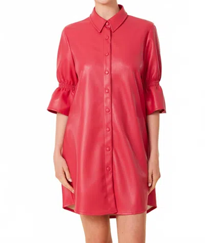 Dolce Cabo Vegan Leather Ruffle Sleeve Dress In Deep Pink In Red