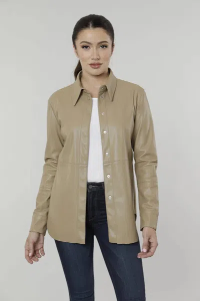 Dolce Cabo Vegan Leather Shirt In Taupe In Gray