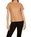 Dolce Cabo Vegan Leather Short Sleeve Tee In Gold In Brown