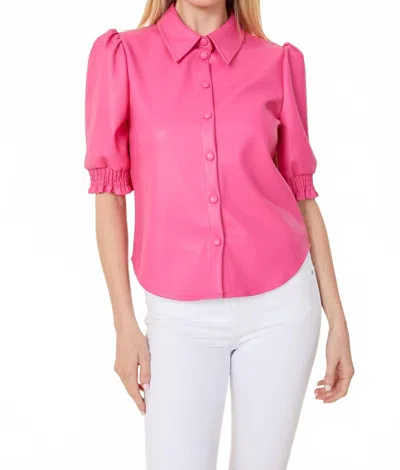 Dolce Cabo Vegan Leather Short Sleeve Top In Hot Pink