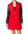 Dolce Cabo Vegan Leather Sleeve Varsity Dress Jacket In Red In Red