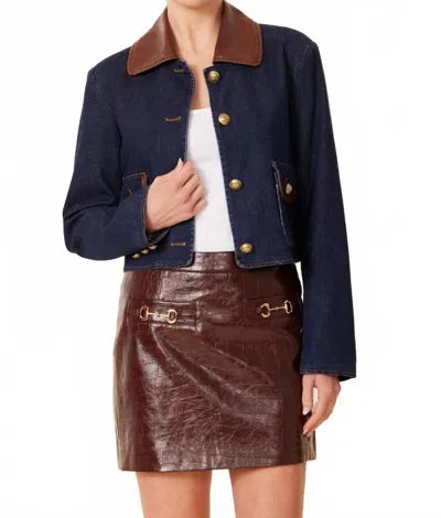 Dolce Cabo Vegan Leather Trim Jacket In Denim In Blue