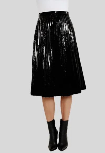 Dolce Cabo Vegan Patent Leather Pleated Skirt In Black