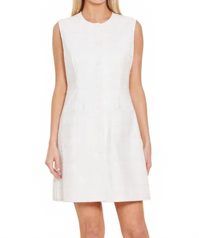 Dolce Cabo Vegan Plaid Stitch Mini Dress In White