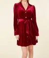 Dolce Cabo Velvet Belted Dress In Deep Red In Silver