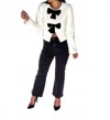 Dolce Cabo Velvet Bow Tweed Blazer In Black & White In Multi