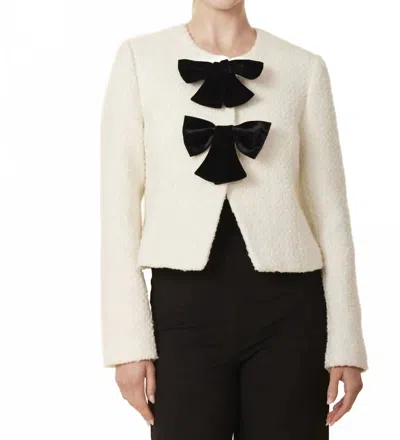 Dolce Cabo Velvet Bow Tweed Blazer In White In Pink