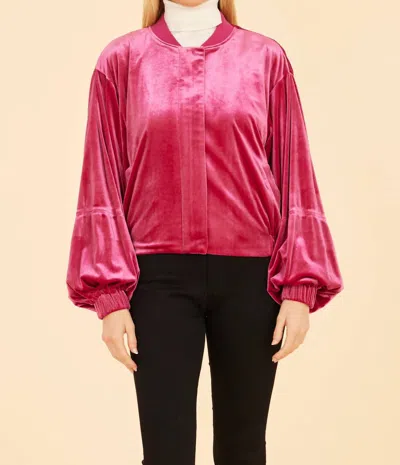Dolce Cabo Velvet Exaggerated Sleeve Zip Jacket In Fuchsia In Pink