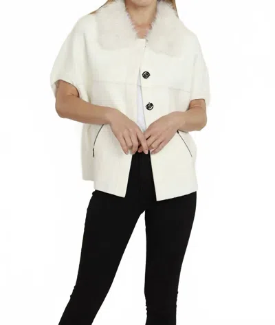 Dolce Cabo Women's Faux Fur Collar Short Sleeve Cardigan In Ivory In White