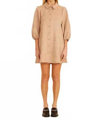 Dolce Cabo Women's Faux Suede Puff Sleeve Shirt Dress In Sand In Brown