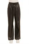 Dolce Cabo Faux Leather Wide Leg Drawstring Pants In Black In Brown