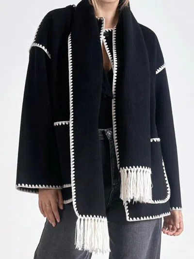Dolce Cabo Women's Whip Stitch Jacket With Scarf In Black/cream