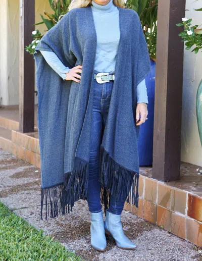 Dolce Cabo Wool Cotton Fringe Scarf In Blue Dust
