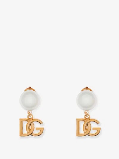 Dolce E Gabbana Brass Earrings With Logo Monogram And Pearl