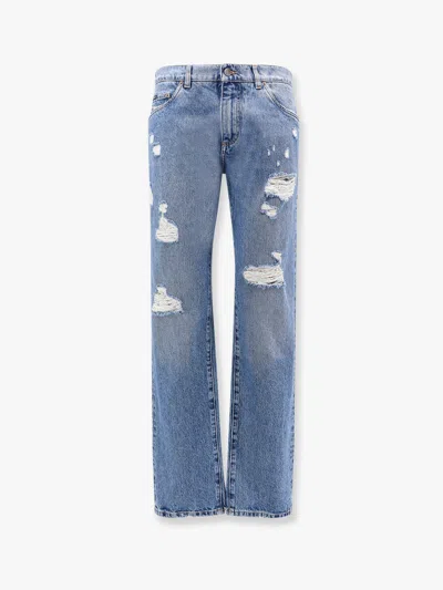 Dolce & Gabbana Cotton Jeans With Rippings Detail In Multicolor