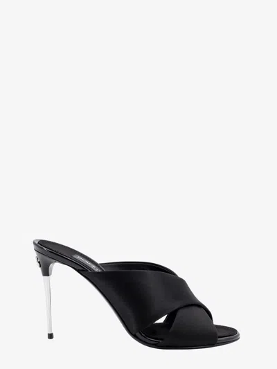 Dolce E Gabbana Satin Sandals With Back Monogram In Black