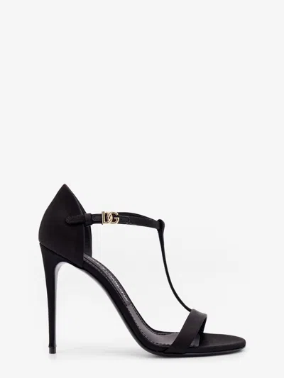 Dolce E Gabbana Satin Sandals With Metal Monogram In Black