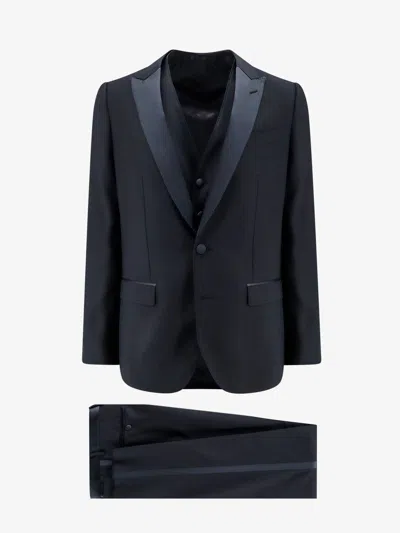 Dolce & Gabbana Virgin Wool Blend Tuxedo With Gilet And Satin Profiles In Blue